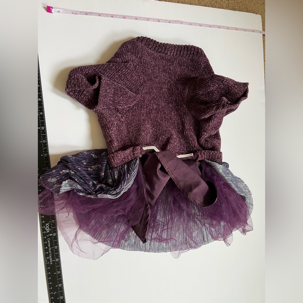 Bond & Co. Purple Chenille Knit Sweater Dress with Floral Skirt for Dogs